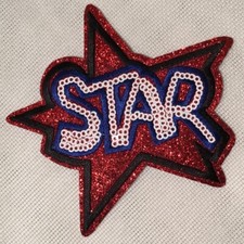 ÉCUSSON PATCH thermocollant, ÉTOILE STAR SEQUIN, Bleu blanc rouge - 10 x 10 cm 