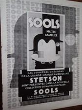STETSON maître chapelier SOOLS par CASSANDRE  publicité papier ILLUSTRATION 1928