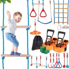 VEVOR Parcours d’Obstacles Ninja pour Enfants Slackline 2x18,29 m 14 Obstacles