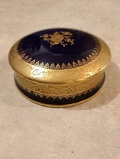 Bonbonnière en porcelaine de Limoges incrustation or, bleu de four