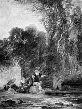 Jeunes filles nues au BAIN (Par MOREAU) - Gravure du 19eme siècle Grand Format