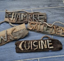 décoration marine : lot de 4 plaques de porte différentes en bois flotté