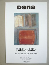 DANA Affiche 1991 BIBLIOPHILIE Exposition Paris Livres Reliures Art Peinture  