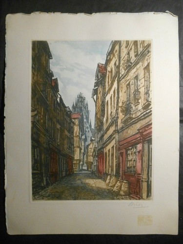 Rue rouen eau forte signee - rouen,