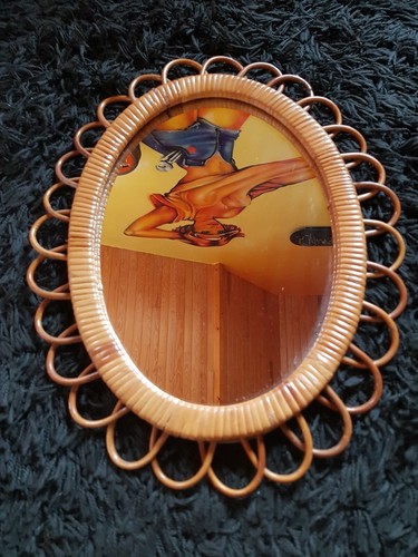 Ancien miroir ovale rotin - miroir,