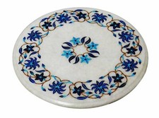 18 " Marbre Rond Côté Table Top Main Floral Incrustation Demi-Précieuses Pierres