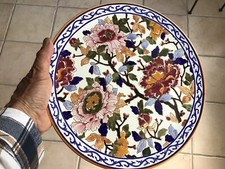 Ancienne Grand Assiette de Gien Fleurs Pivoines 30,50 Cm