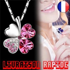 Collier Trèfle Chance Femmes Strass Argent Bijoux Mode Pendentifs Idée Cadeau