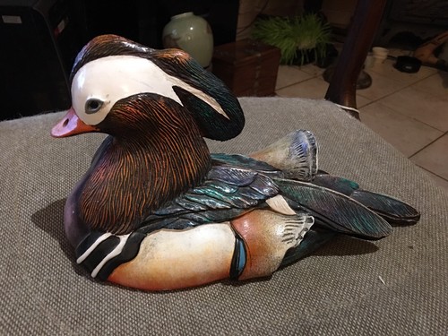 Statue canard mandarin signé - statue,