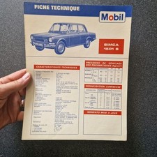 SIMCA 1501 S fiche technique publicitaire MOBIL  description  entretien