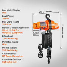 Palan À Chaîne Électrique Palan À Grue 6 M Câble 998 Kg Sans Fil/Câblé