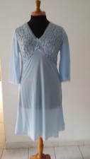 ANCIENNE CHEMISE DE NUIT BLEUE T 36  NEUVE D'EPOQUE DENTELLE BRODERIES HELION