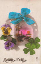 CPA FANTAISIE ILLUSTREE CARTE DE VOEUX PORTE BONHEUR BONNE FETE