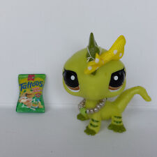 Authentic Littlest Pet Shop Green Iguana Dragon #3572 Bow Necklace Bag of chips