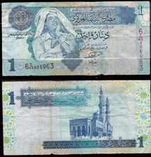 un billet de collection du monde :  Libye - 1 - effigie Kadhafi- usagé - lot 826