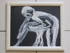 Peinture originale pastel tableau Femme à sa toilette Nu cadre 