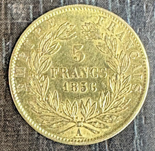 NAPOLEON III - 5 FRANCS OR TETE NUE 1856 A PARIS