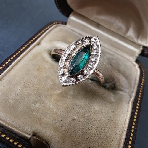 Bague ancienne navette verre - navette,