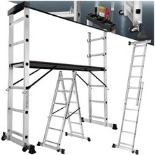 TECTAKE Échafaudage 3 en 1 Aluminium: Échelle, Escabeau, Plateforme - 150kg