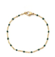 Bracelet perles résine Vert acier inoxydable or artinal fait main femme 18cm