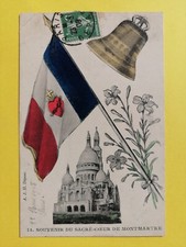 CPA PARIS de 1908 SOUVENIR du Sacré Coeur de MONTMARTRE Drapeau Flag Cloche Bell