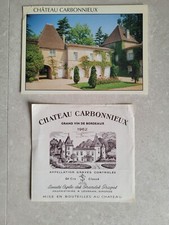 etiquette vin Château Carbonnieux 1962, et CPA.