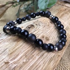 Bracelet Homme Femme Pierres Naturelles Bois de  Coco  Carmelian Onyx Acier
