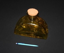 Vintage grand flacon d'apothicaire en verre épais jaune bistre bouchon en liège