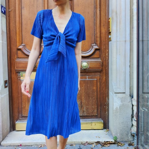 Robe femme midi plissée bleu