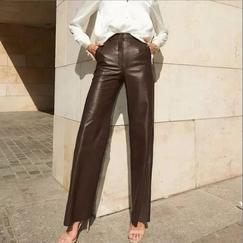 Pantalon cuir agneau - cuir, brun
