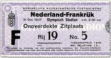 Football Match International Niederland V France 31.10.1937 Billet D'Entrée