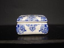Vintage Coffret Porte- Bijoux De Pauw Delft Porcelaine Décoration à Main Cobalt
