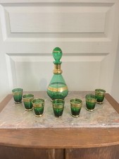 Ancien Service Carafe et Verre Liqueur Vert MURANO