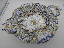 COUPE SUR PIED / PLAT A ANSES AU PANIER FLEURIT EN FAÏENCE DECOR DE ROUEN