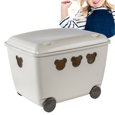 Boîte de rangement blanche boîte de rangement avec couvercle roulettes 55L bo...