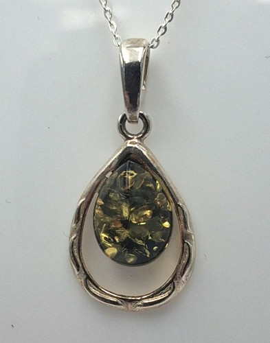 Pendentif argent avec ambre - pendentif, en