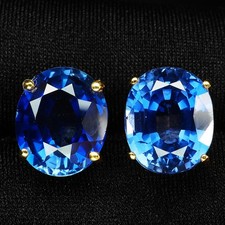 Élégantes boucles d'oreilles ovales en argent sterling 925 saphir bleu...
