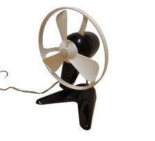 60er 70er Table / Mur Ventilateur Plastique Noir et Blanc 60s 70s Vintage