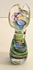 DANS LE STYLE MURANO PETIT CHAT  ASSIS EN VERRE" YEUX SULFURE"  MADE IN CANADA
