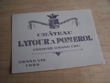 étiquette vin Chateau LATOUR A Pomerol 1929 mise chateau wine label bordeaux