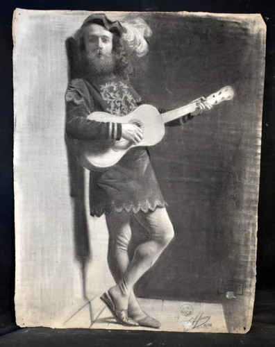 Tableau ancien troubadour - , à