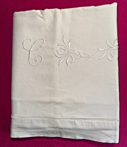 Drap ancien coton - en, brodé