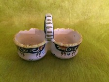 ANCIEN SALIÈRE POIVRIÈRE SALERON EN PORCELAINE marqué Vieux Rouen FAIT MAIN