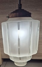 Ancienne suspension Art Déco skycraper en verre opaque - Fonctionne