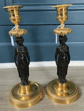Superbe Paire Bougeoirs Bronze