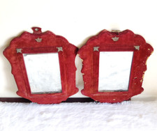 Miroir Ancien En Velours Rouge Avec Cadre En Argent, Collectible, Paire V253
