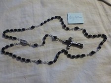 ancien neuf chapelet  59 grains perle noir en corozo tagua  indecrochable 48 cm