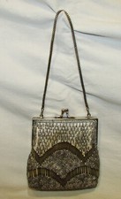SAC de SOIREE ANCIEN METAL ARGENTE PERLES ARGENT MINAUDIERE Antique beaded bag