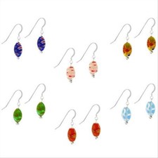 925 Argent Multi-Colore Millefiori Murano Verre Ovale Pendantes Earrings Set