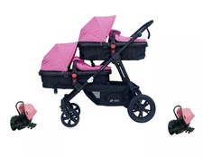 POUSSETTE LANDAU TRIO 3en1 DOUBLE/GÉMELLAIRE ROSE AVEC DEUX COQUES AUTO ROSES